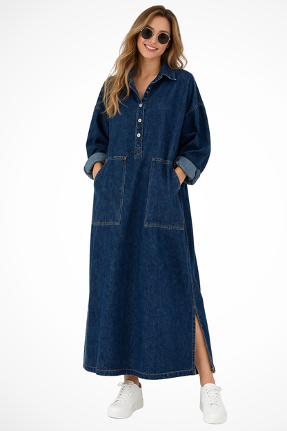 Mira Women's Maxi Dress featuring an oversized silhouette and stylish collared design, perfect for casual or formal occasions. 0