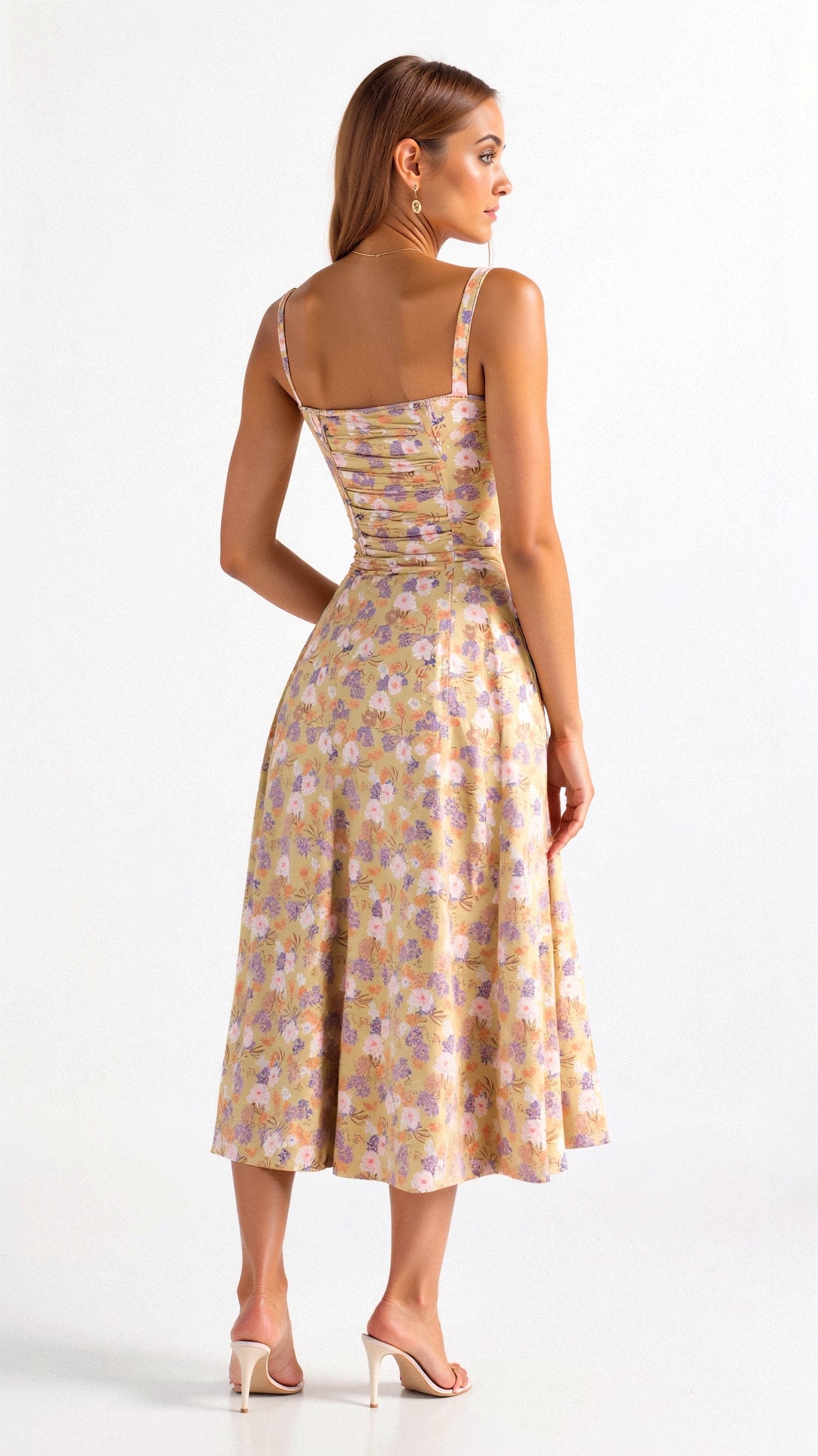 Mira Women’s Midi Dress featuring a stylish corset bodice and a flowing skirt, perfect for elegant occasions and summer outings. 1