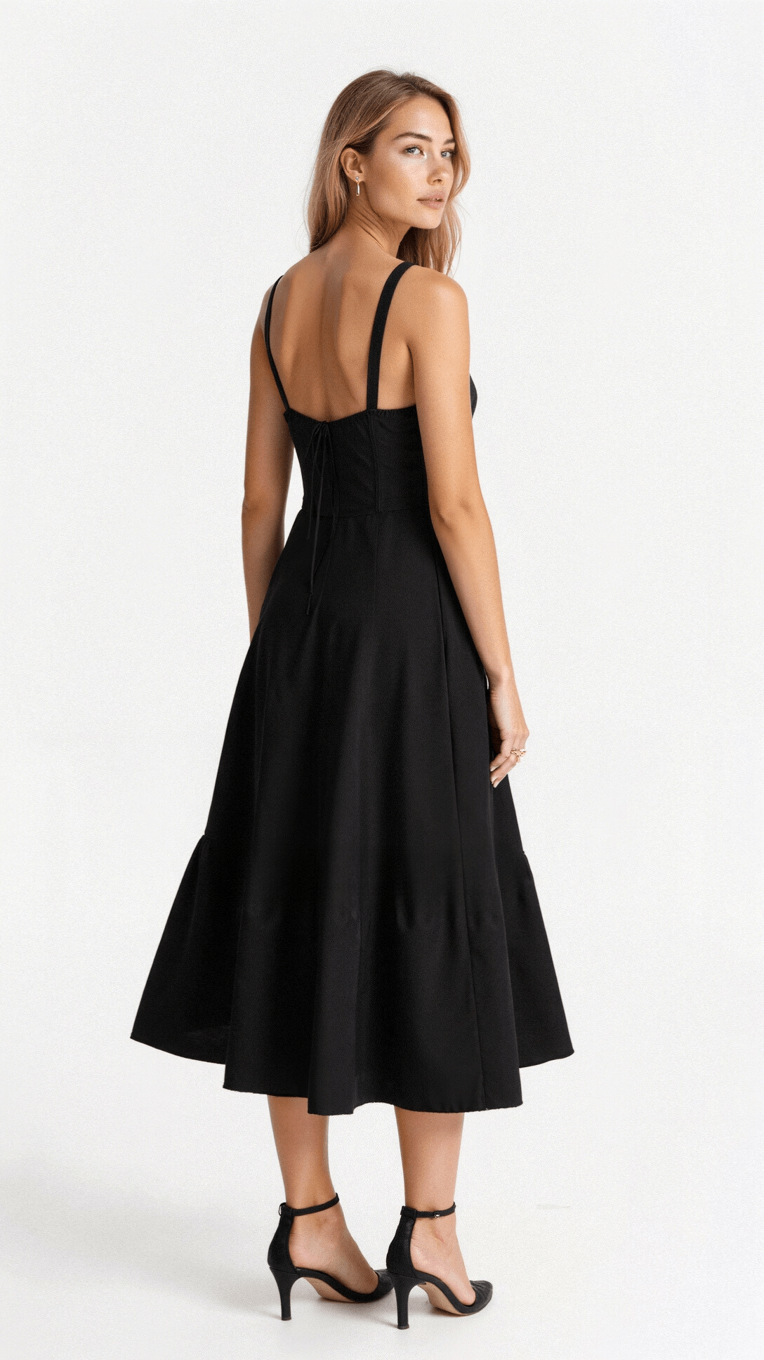 Mira Women’s Midi Dress featuring a stylish corset bodice and a flowing skirt, perfect for elegant occasions and summer outings. 3
