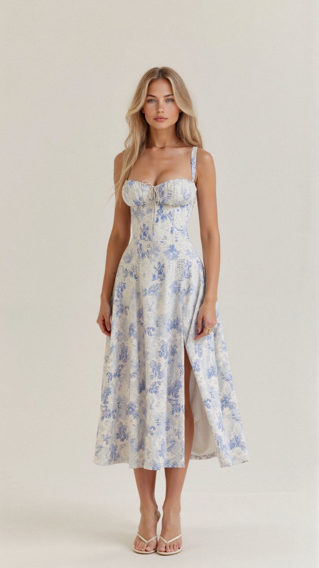 Mira Women’s Midi Dress featuring a stylish corset bodice and a flowing skirt, perfect for elegant occasions and summer outings. 6