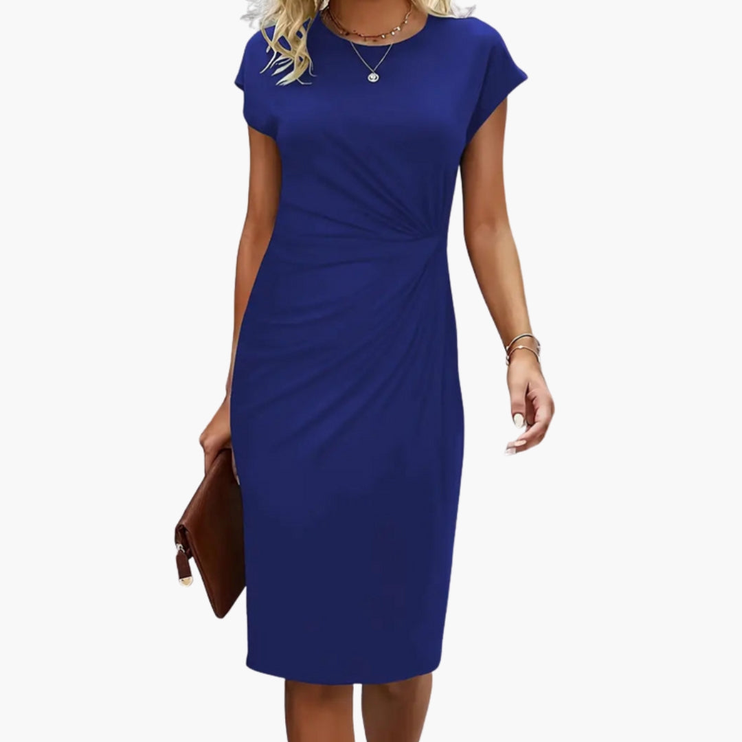 Mira Women’s Midi Dress featuring a stylish round neckline and a defined waist, perfect for both casual and formal occasions. 6