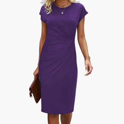 Mira Women’s Midi Dress featuring a stylish round neckline and a defined waist, perfect for both casual and formal occasions. 7
