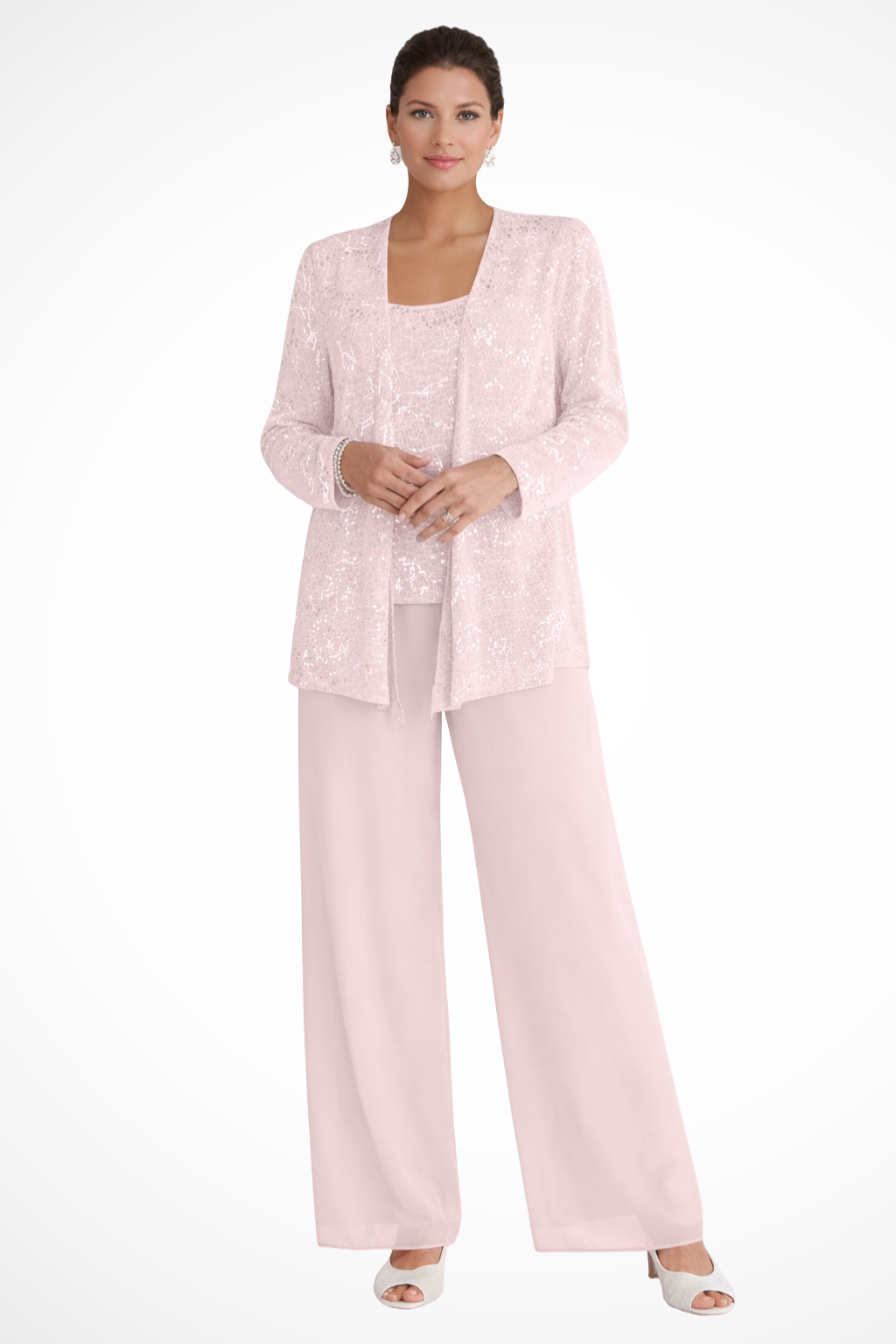 Mira Women’s Sequin Jacket Suit featuring elegant wide leg trousers and intricate lace detail, perfect for formal events and special occasions. 9