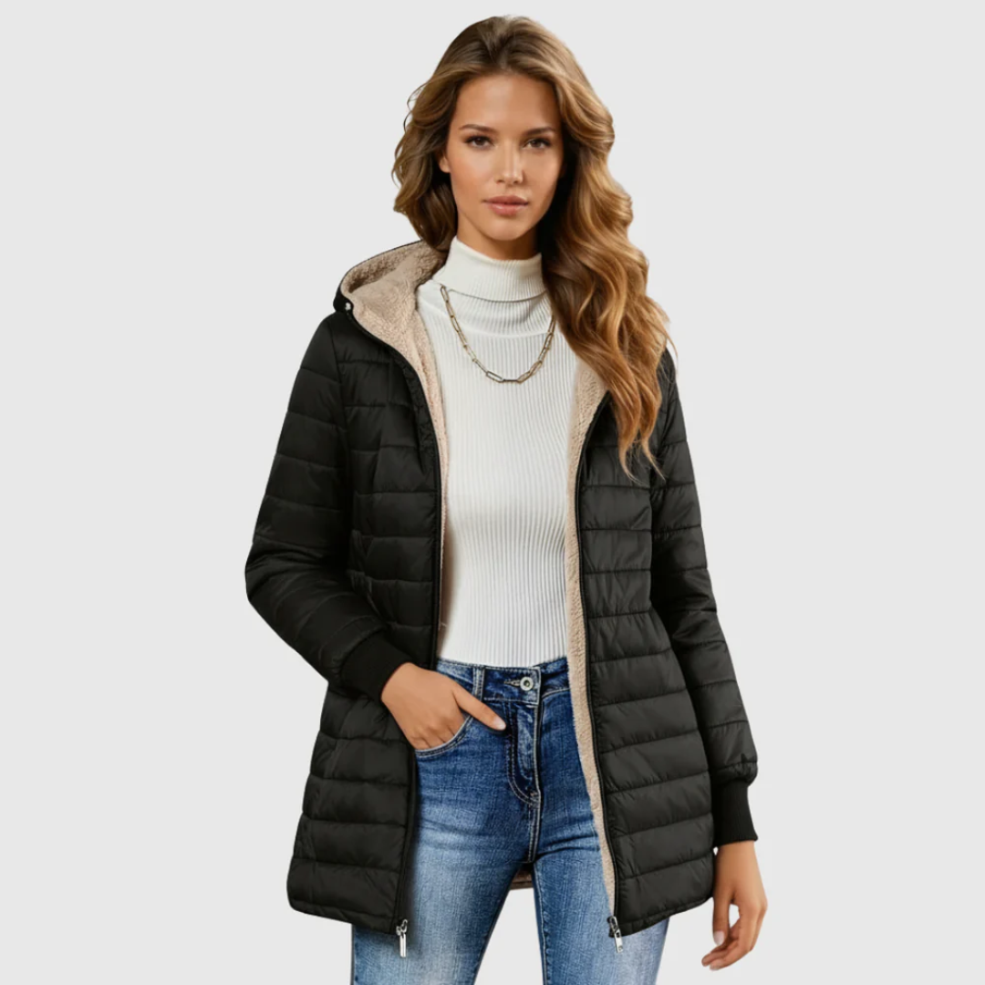 Monique Women's Winter Coat featuring a cozy Sherpa lined interior for added warmth and comfort during cold weather. 1