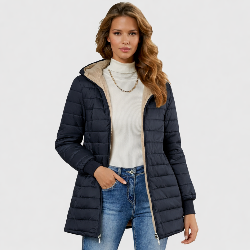 Monique Women's Winter Coat featuring a cozy Sherpa lined interior for added warmth and comfort during cold weather. 2