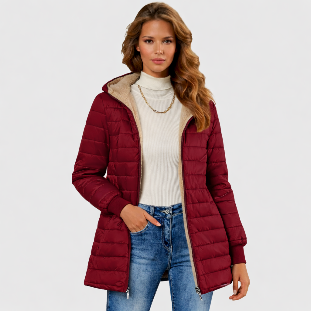 Monique Women's Winter Coat featuring a cozy Sherpa lined interior for added warmth and comfort during cold weather. 3