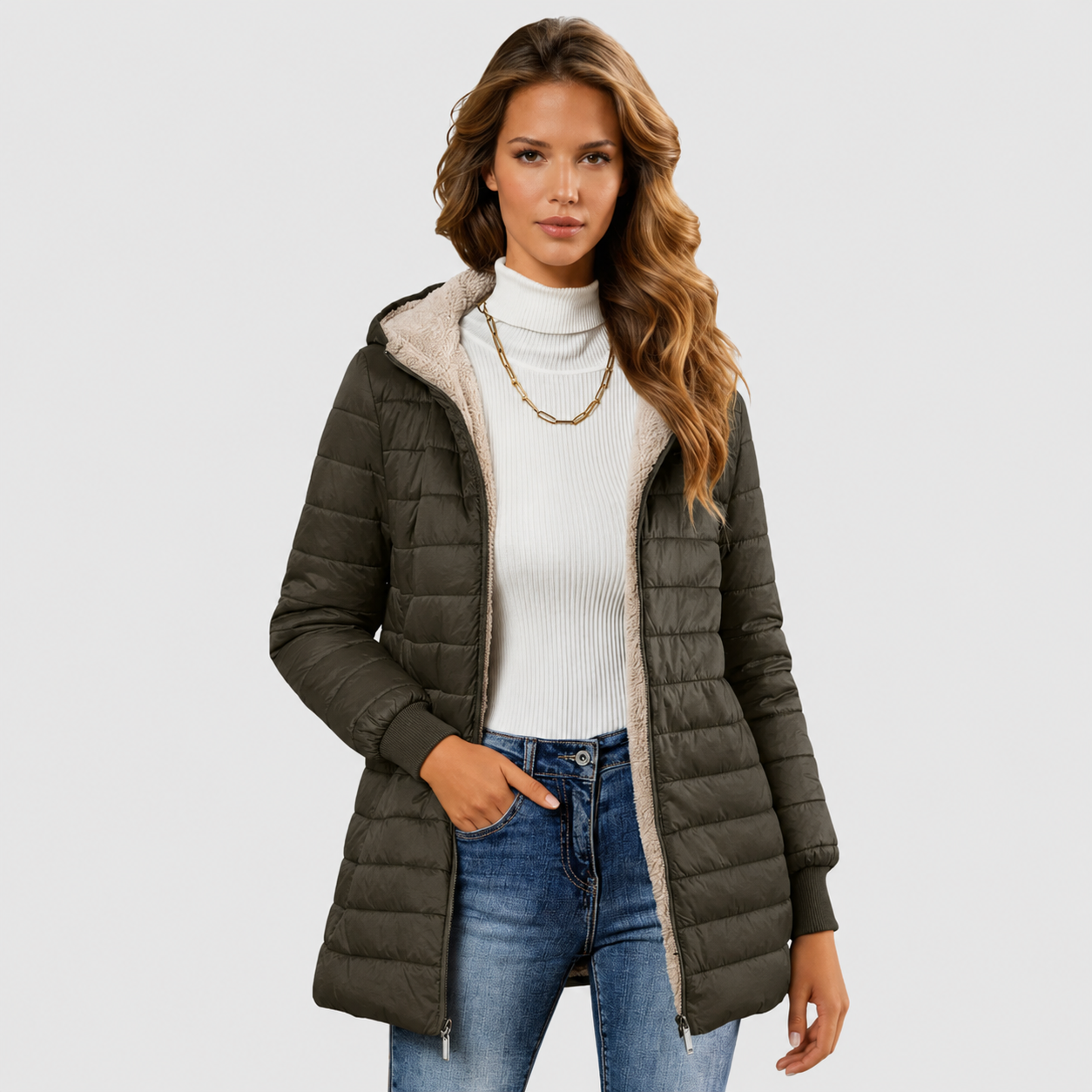 Monique Women's Winter Coat featuring a cozy Sherpa lined interior for added warmth and comfort during cold weather. 5