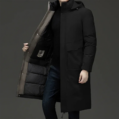 Nash Women's Hooded Long Winter Coat featuring a fully quilted design for maximum warmth and comfort in cold weather. 1