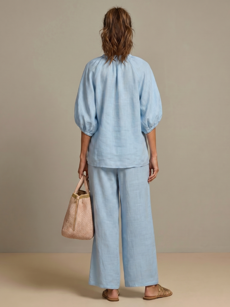 Nina Women’s Loungewear Set featuring a zip front blouson top and wide leg trousers in a comfortable and stylish design, perfect for 3