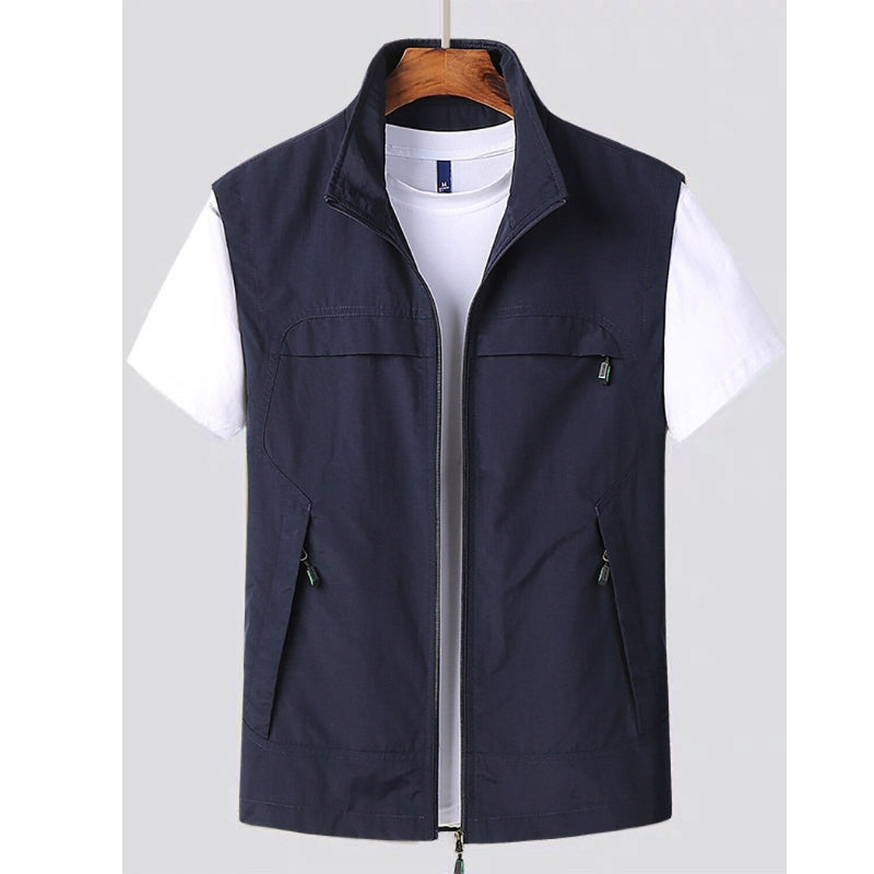Noble Men's Navy Blue Sleeveless Vest featuring Zippered Pockets for a Stylish and Functional Look 0