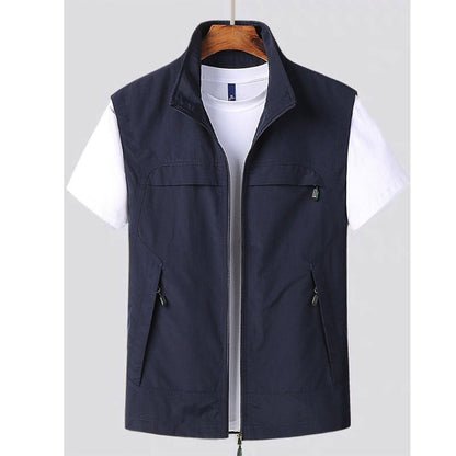 Noble Men's Navy Blue Sleeveless Vest featuring Zippered Pockets for a Stylish and Functional Look 0