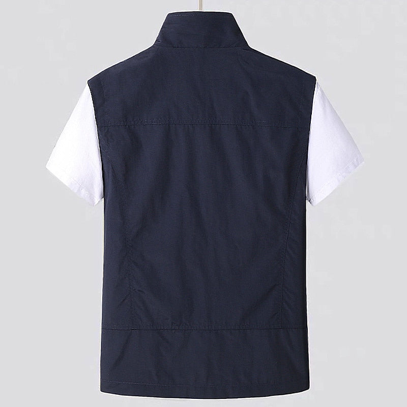 Noble Men's Navy Blue Sleeveless Vest featuring Zippered Pockets for a Stylish and Functional Look 4