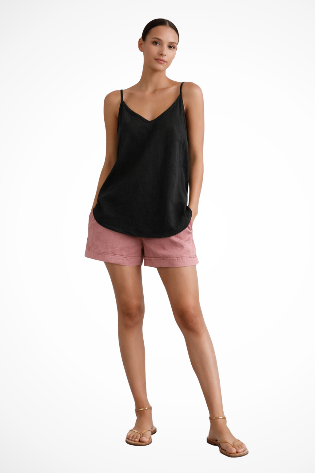 Nora Women’s Tank Top featuring spaghetti straps and a relaxed fit, perfect for casual summer outings and comfortable layering. 4