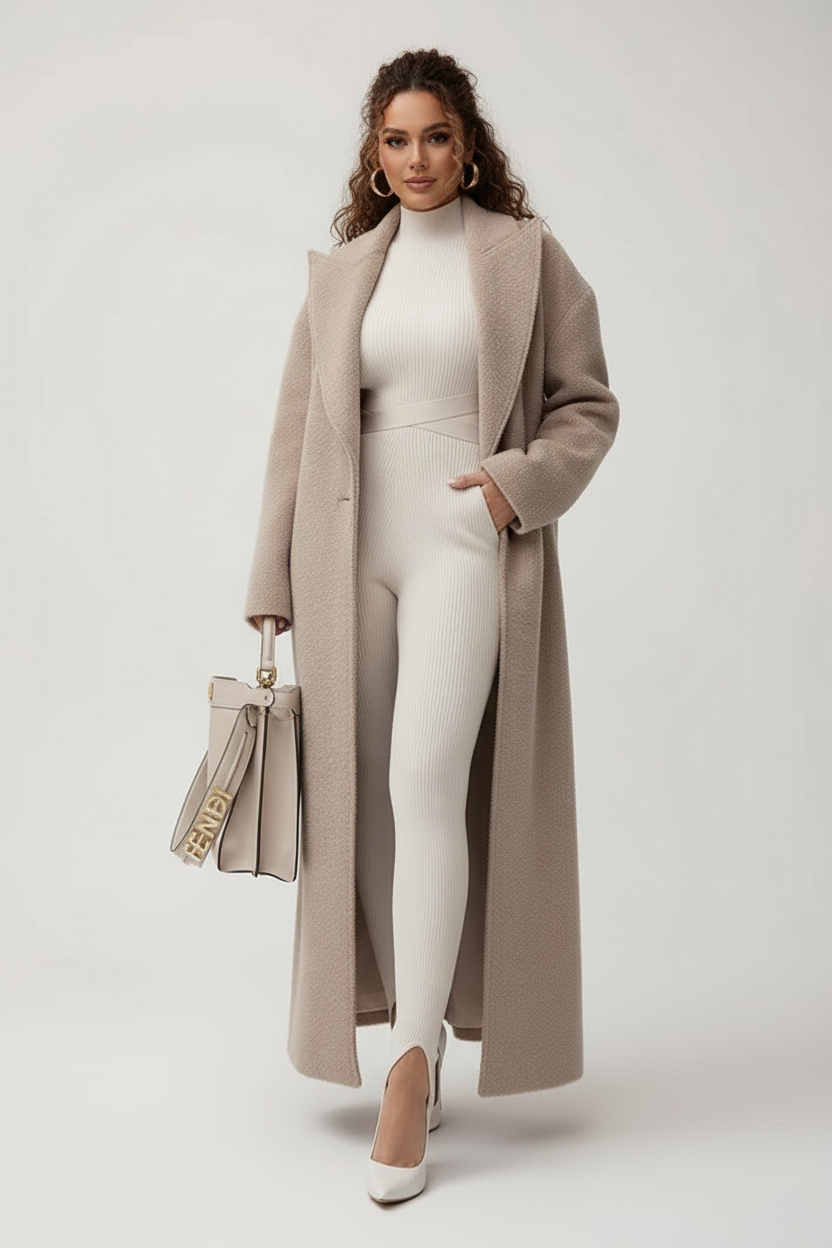 Novara Women’s Long Coat featuring an oversized soft structured fit, perfect for stylish warmth during colder seasons. 0