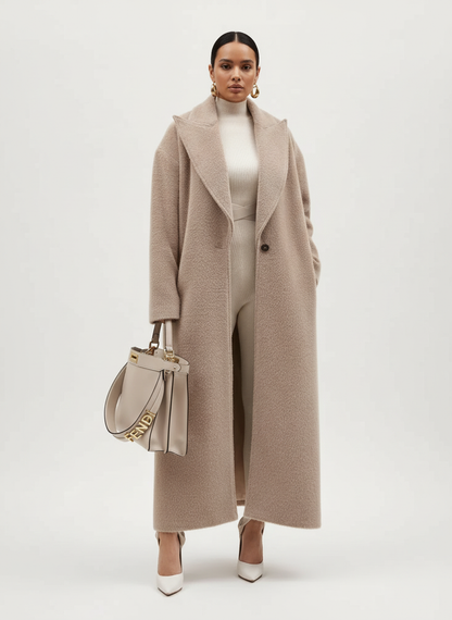 Novara Women’s Long Coat featuring an oversized soft structured fit, perfect for stylish warmth during colder seasons. 3