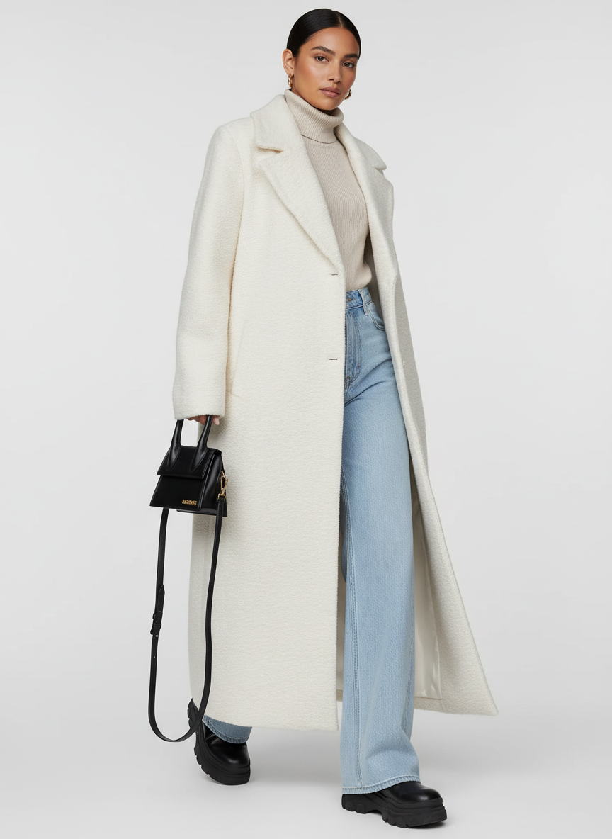 Novara Women’s Long Coat featuring an oversized soft structured fit, perfect for stylish warmth during colder seasons. 5
