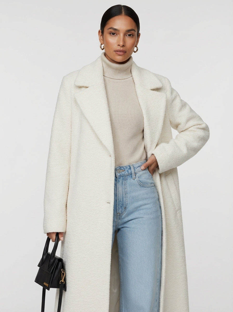 Novara Women’s Long Coat featuring an oversized soft structured fit, perfect for stylish warmth during colder seasons. 6