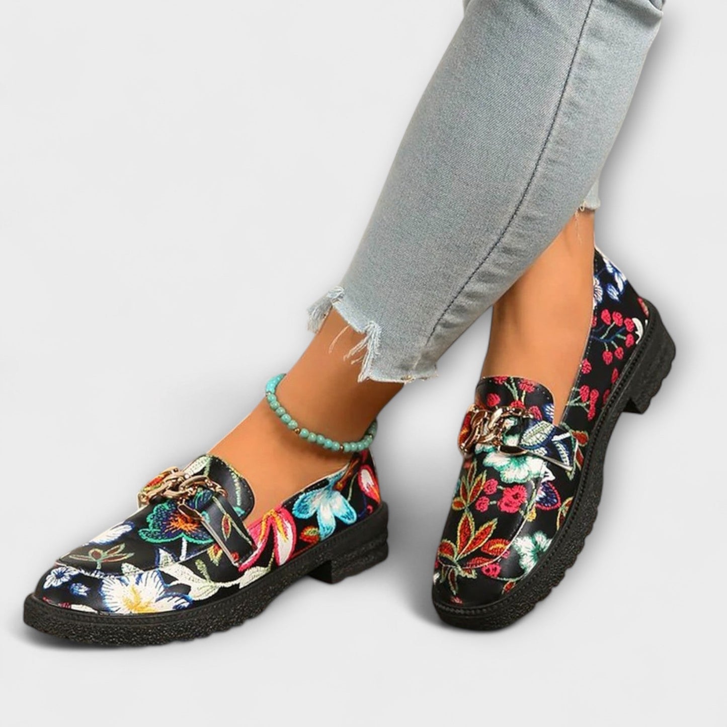 Orlia Women’s Loafers featuring a vibrant multicoloured floral print and a convenient slip-on design, perfect for casual wear. 3