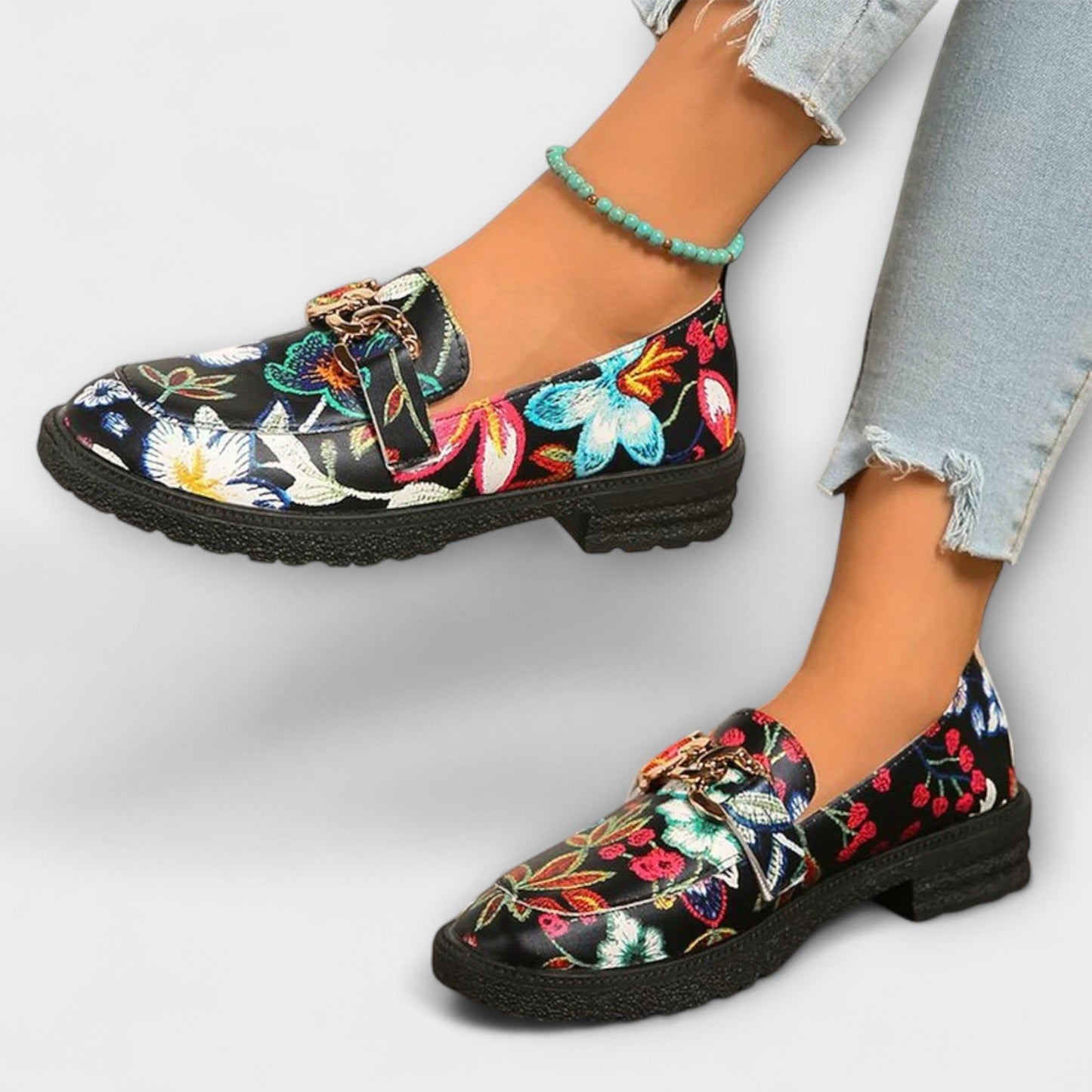 Orlia Women’s Loafers featuring a vibrant multicoloured floral print and a convenient slip-on design, perfect for casual wear. 4