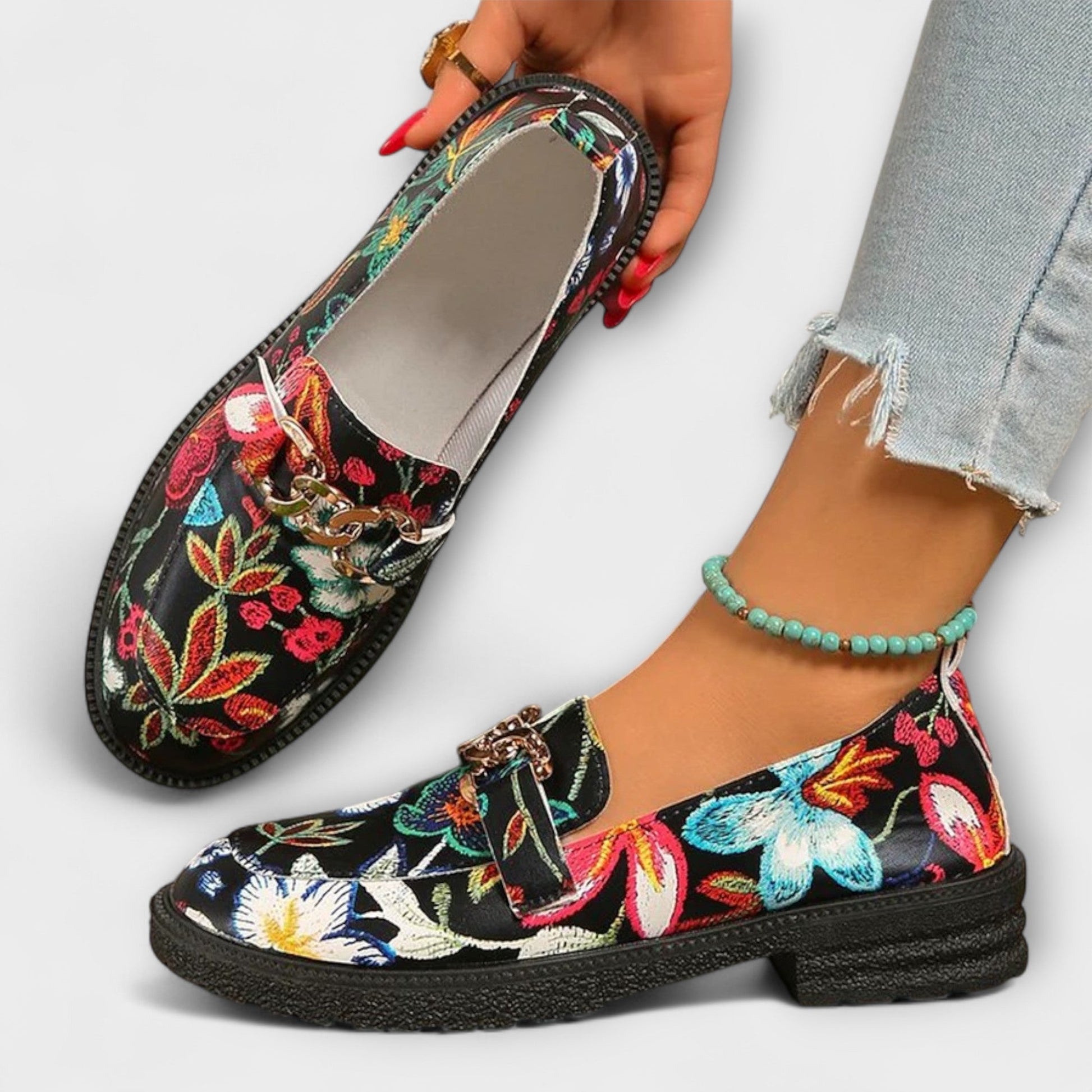 Orlia Women’s Loafers featuring a vibrant multicoloured floral print and a convenient slip-on design, perfect for casual wear. 5