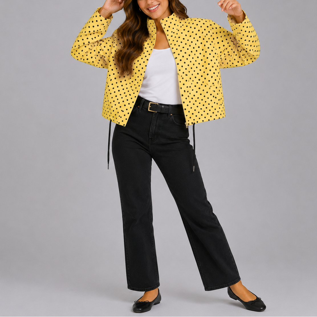 Lightweight Paula Women's Bomber Jacket in polka dot design, perfect for casual outings and trendy layering. 5
