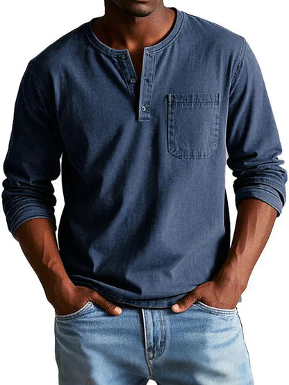 Pinnacle Men's Shirt featuring a classic Henley neckline and long sleeves, ideal for casual wear and versatile styling. 2