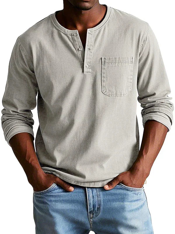 Pinnacle Men's Shirt featuring a classic Henley neckline and long sleeves, ideal for casual wear and versatile styling. 5