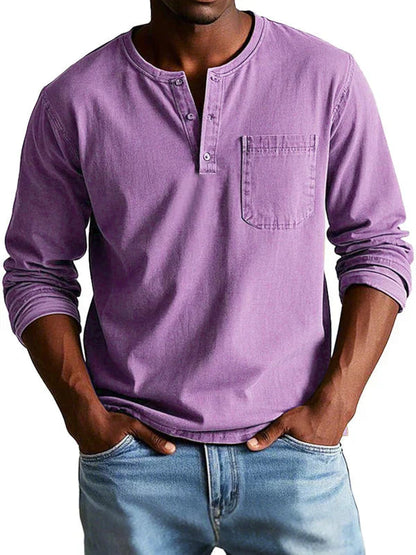 Pinnacle Men's Shirt featuring a classic Henley neckline and long sleeves, ideal for casual wear and versatile styling. 7