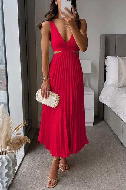 Plea Women’s Dress featuring a stylish V-neckline and trendy cut-out waist design, perfect for summer outings and special occasions. 6