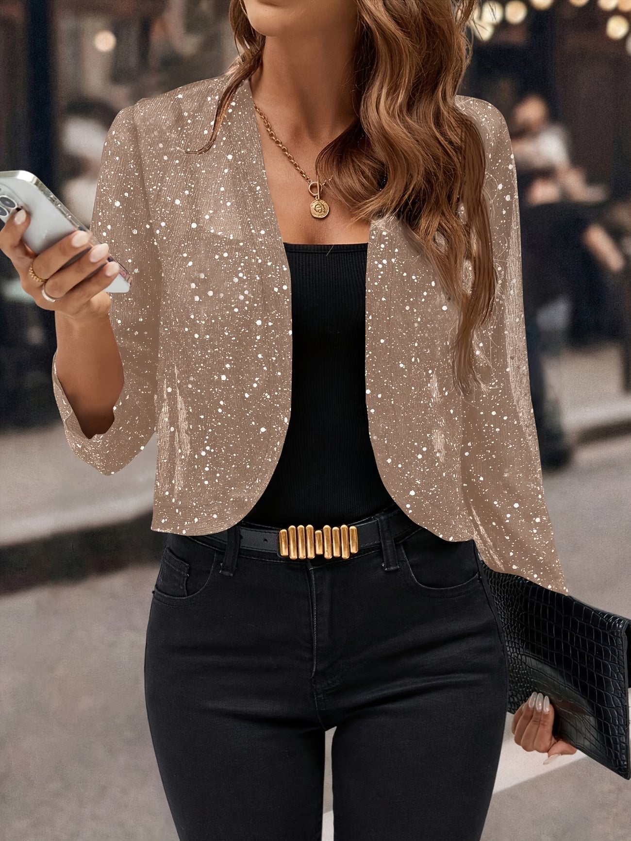 Raina Women's Cardigan Jacket featuring a stylish design with glitter sequins, perfect for adding a touch of glamour to any outfit. 0