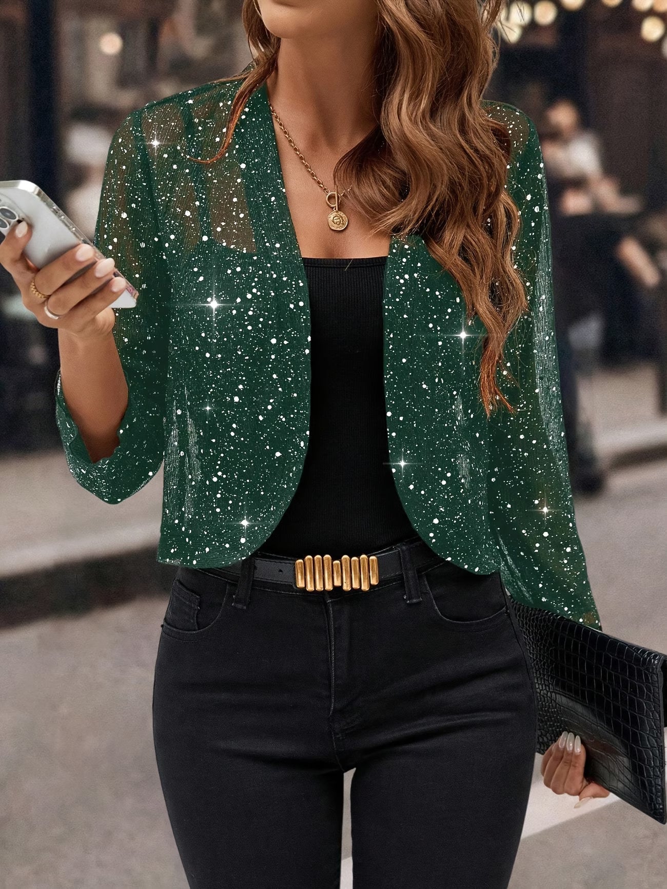 Raina Women's Cardigan Jacket featuring a stylish design with glitter sequins, perfect for adding a touch of glamour to any outfit. 1