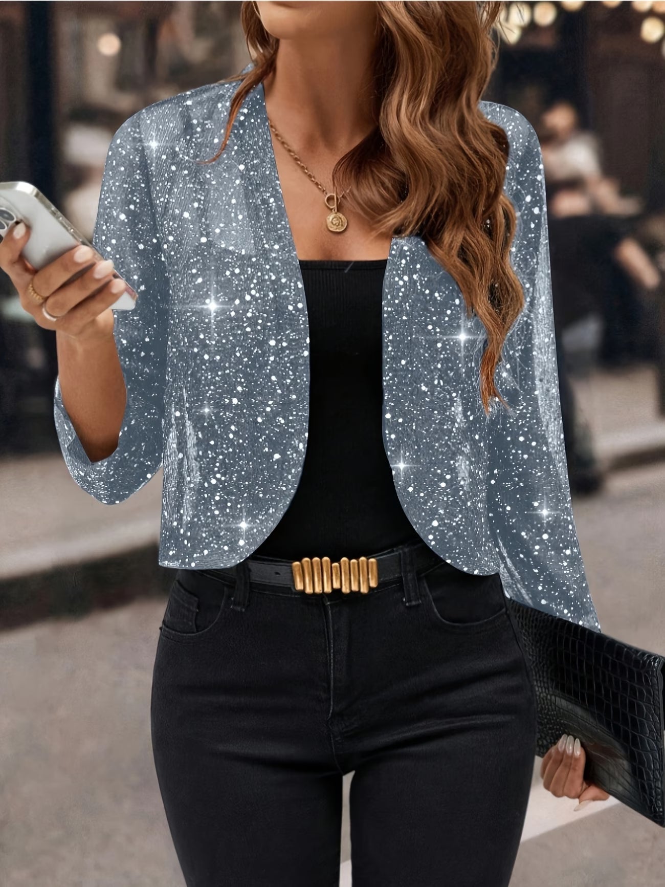 Raina Women's Cardigan Jacket featuring a stylish design with glitter sequins, perfect for adding a touch of glamour to any outfit. 5