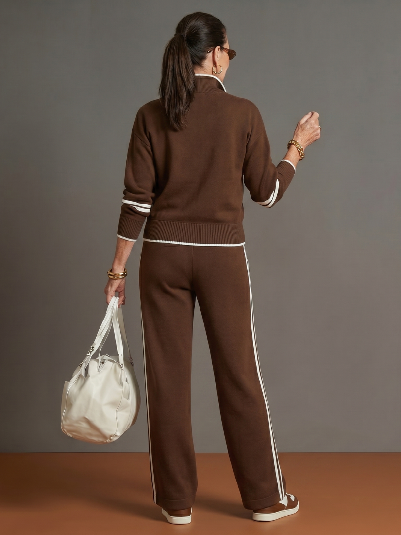 Raven Women's Lounge Set featuring a zip neck long sleeve top and wide leg pants, perfect for comfortable and stylish home wear. 3