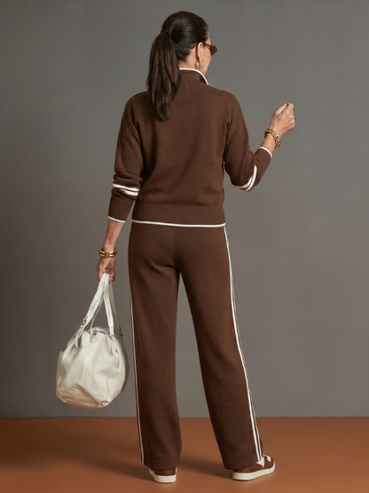 Raven Women's Lounge Set featuring a zip neck long sleeve top and wide leg pants, perfect for comfortable and stylish home wear. 3