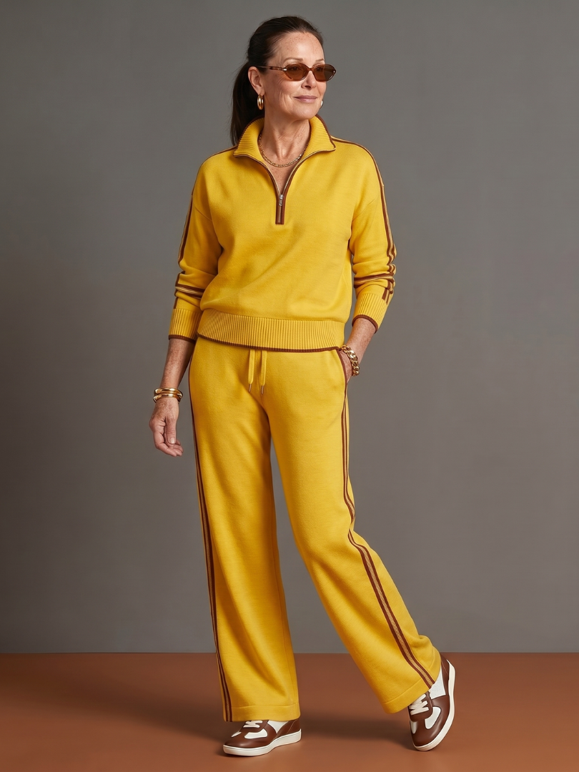 Raven Women's Lounge Set featuring a zip neck long sleeve top and wide leg pants, perfect for comfortable and stylish home wear. 5