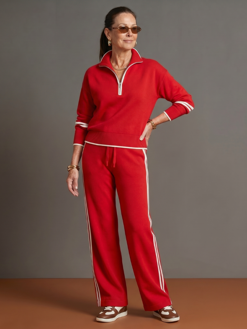 Raven Women's Lounge Set featuring a zip neck long sleeve top and wide leg pants, perfect for comfortable and stylish home wear. 8