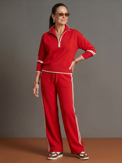 Raven Women's Lounge Set featuring a zip neck long sleeve top and wide leg pants, perfect for comfortable and stylish home wear. 8