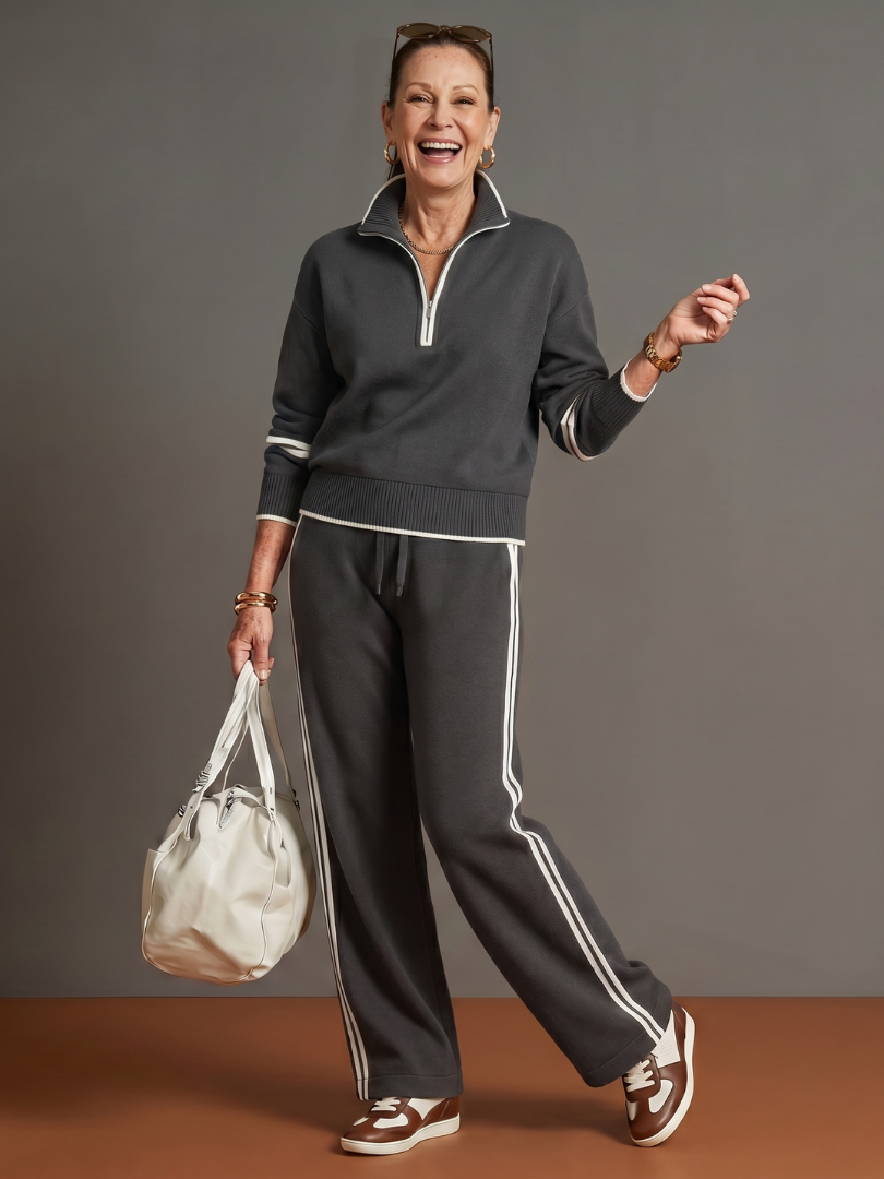 Raven Women's Lounge Set featuring a zip neck long sleeve top and wide leg pants, perfect for comfortable and stylish home wear. 9