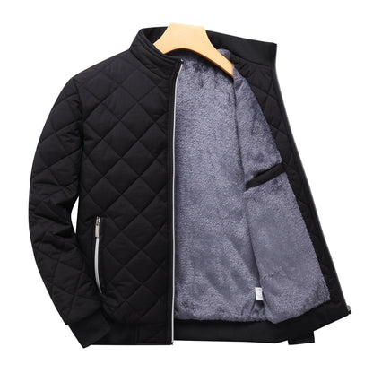 Reuben Men's Quilted Bomber Jacket featuring warm plush lining and a classic design, perfect for stylish comfort in cold weather. 0
