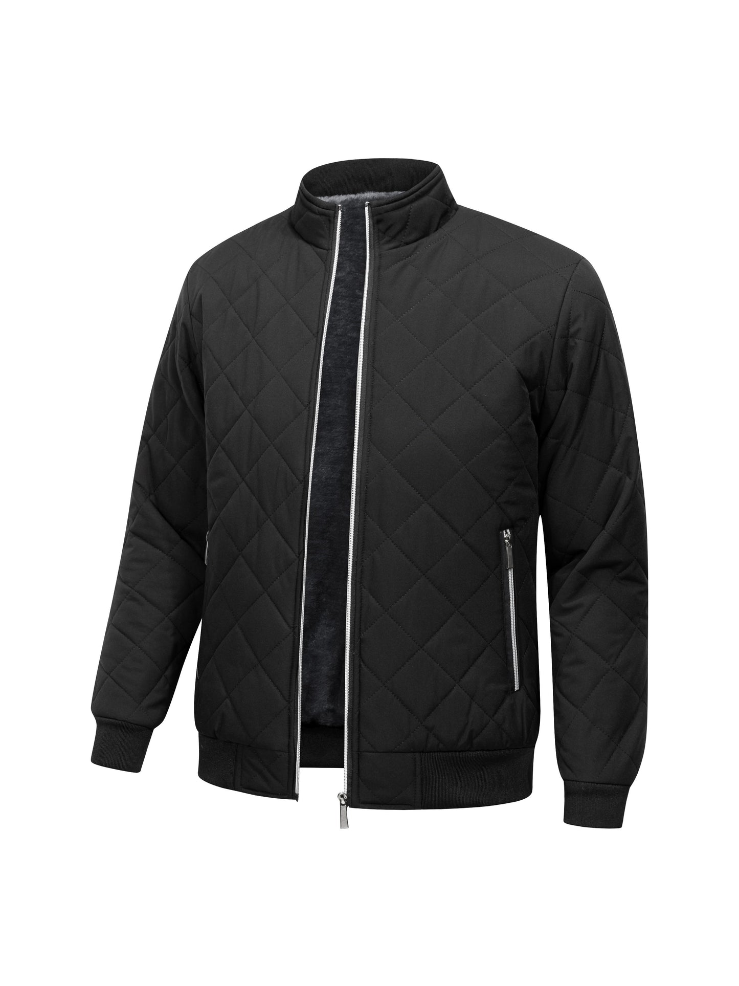 Reuben Men's Quilted Bomber Jacket featuring warm plush lining and a classic design, perfect for stylish comfort in cold weather. 2