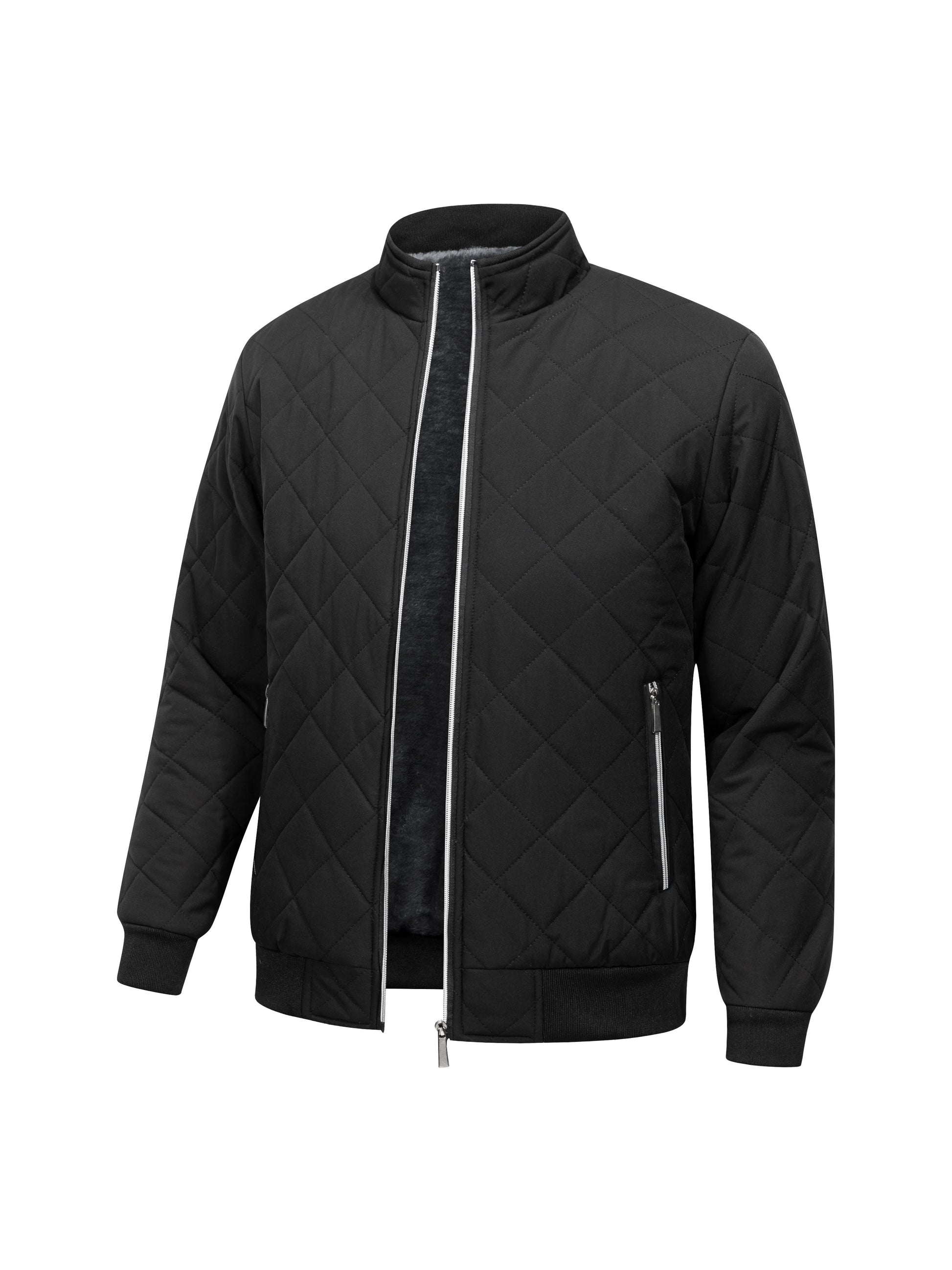 Reuben Men's Quilted Bomber Jacket featuring warm plush lining and a classic design, perfect for stylish comfort in cold weather. 2
