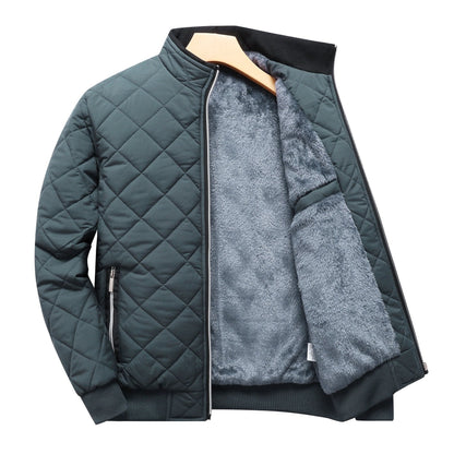Reuben Men's Quilted Bomber Jacket featuring warm plush lining and a classic design, perfect for stylish comfort in cold weather. 9