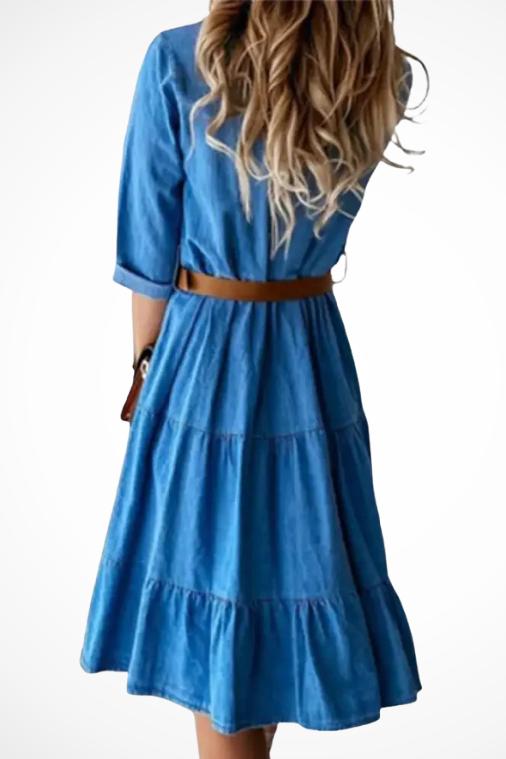 Riva Women’s Midi Dress featuring a stylish tiered skirt and adjustable belt, perfect for casual or formal occasions. 2