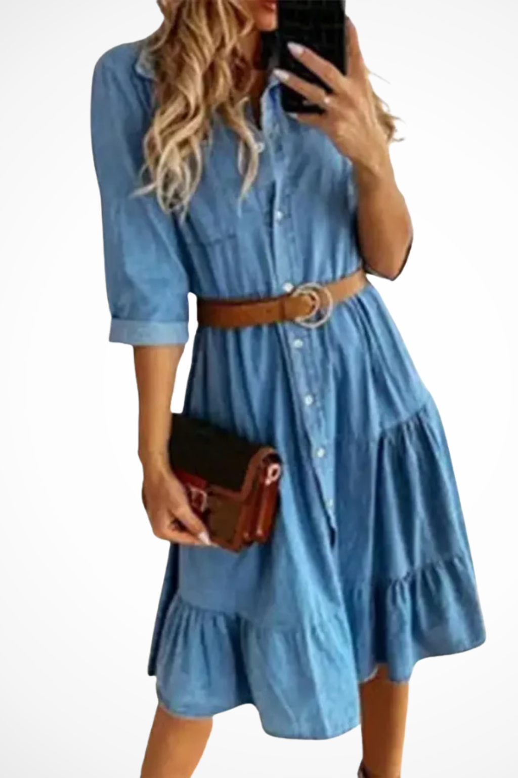 Riva Women’s Midi Dress featuring a stylish tiered skirt and adjustable belt, perfect for casual or formal occasions. 3