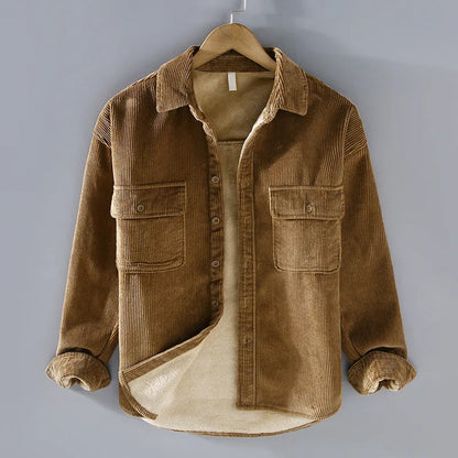 Rupert Men's Ribbed Button-Up Jacket with Warm Plush Lining, perfect for stylish winter layering. 0