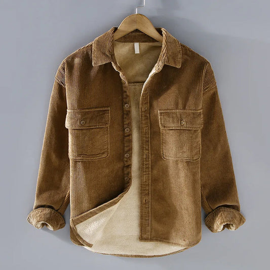 Rupert Men's Ribbed Button-Up Jacket with Warm Plush Lining, perfect for stylish winter layering. 0