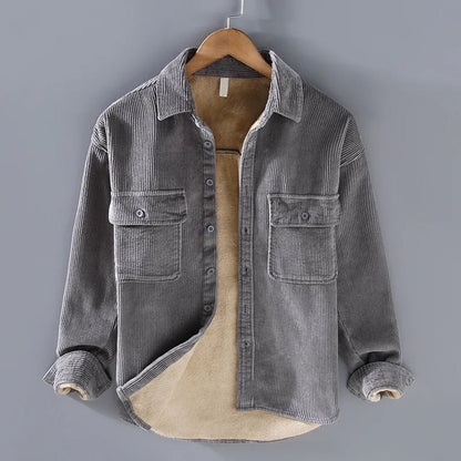 Rupert Men's Ribbed Button-Up Jacket with Warm Plush Lining, perfect for stylish winter layering. 1