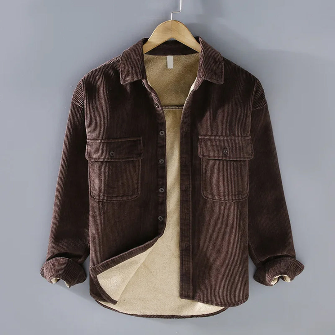 Rupert Men's Ribbed Button-Up Jacket with Warm Plush Lining, perfect for stylish winter layering. 2