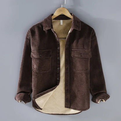 Rupert Men's Ribbed Button-Up Jacket with Warm Plush Lining, perfect for stylish winter layering. 2