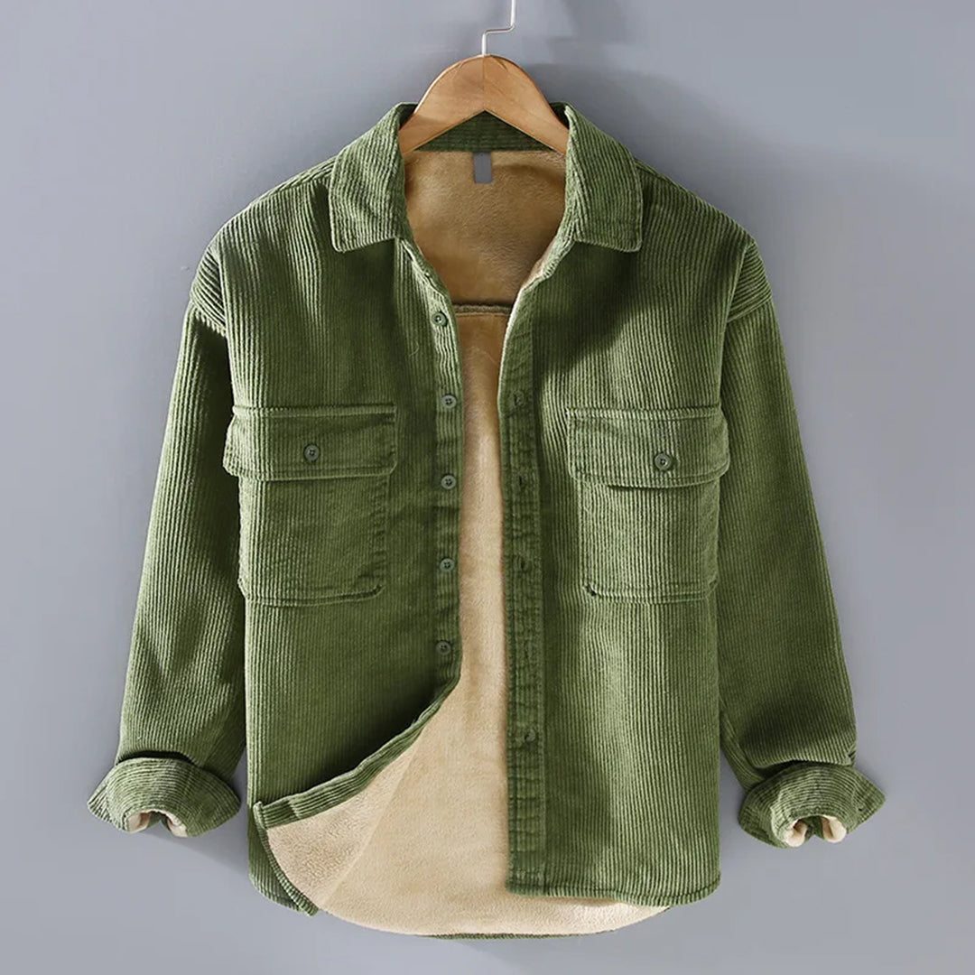 Rupert Men's Ribbed Button-Up Jacket with Warm Plush Lining, perfect for stylish winter layering. 3